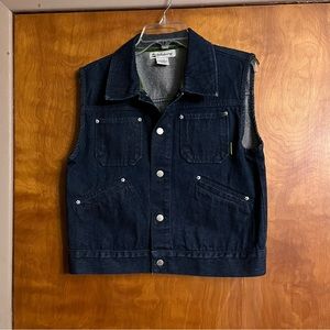 Billabong Denim Vest M Blue Sleeveless Trucker Floral Embroidered BNWOT